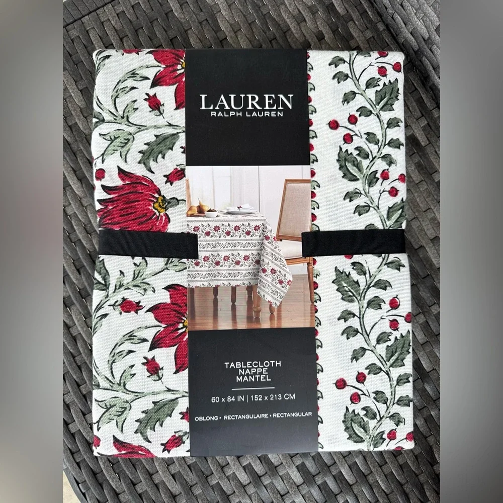 Lauren Ralph Lauren Red and Green Floral Tablecloth - Picture 1 of 2